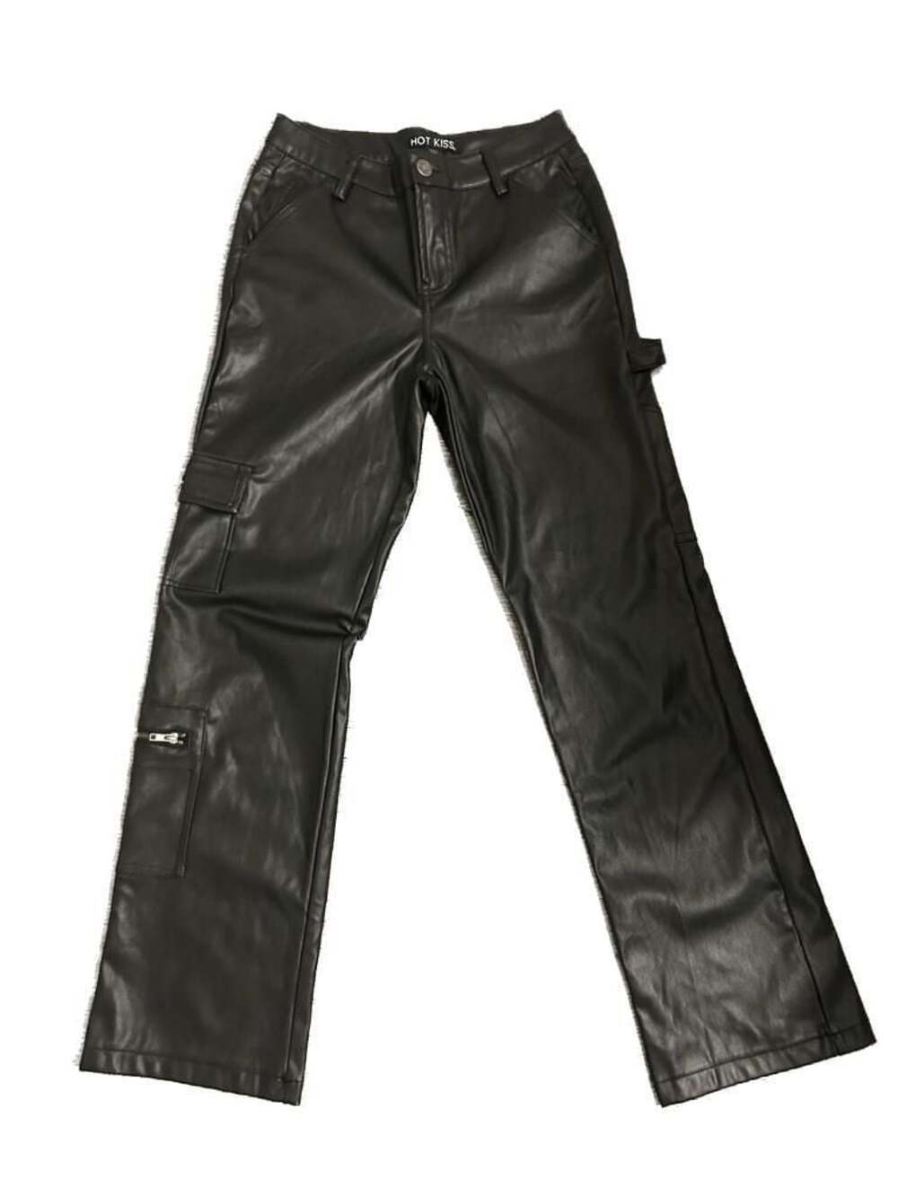 Hot Kiss Black Vegan Faux Leather Cargo Carpenter Pants